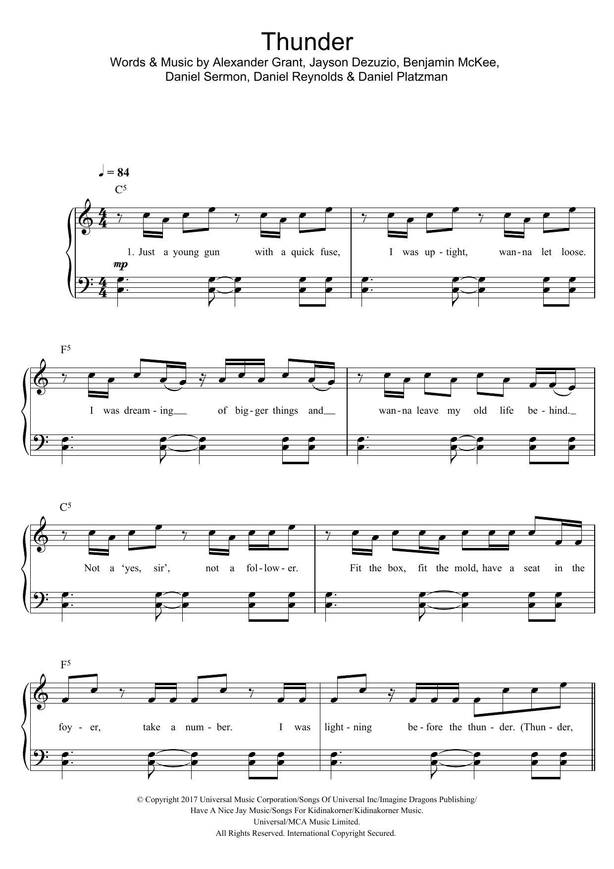 Imagine Dragons Thunder sheet music notes and chords. Download Printable PDF.