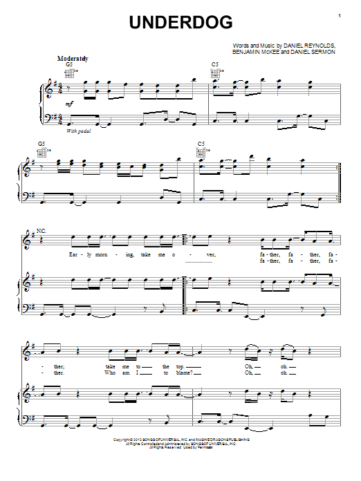 Learn to play Imagine Dragons Underdog sheet music for Guitar Tab in minutes. Price: 7.8900$ Imagine Dragons Underdog sheet music notes and chords arranged for Guitar Tab