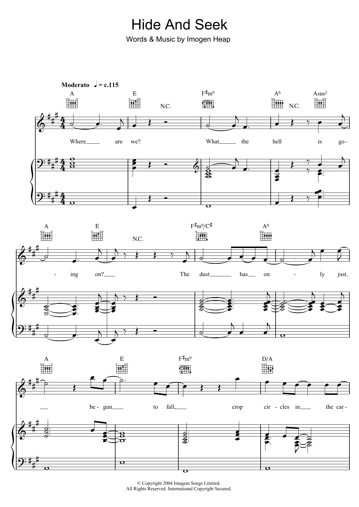 Imogen Heap Hide And Seek sheet music notes and chords. Download Printable PDF.