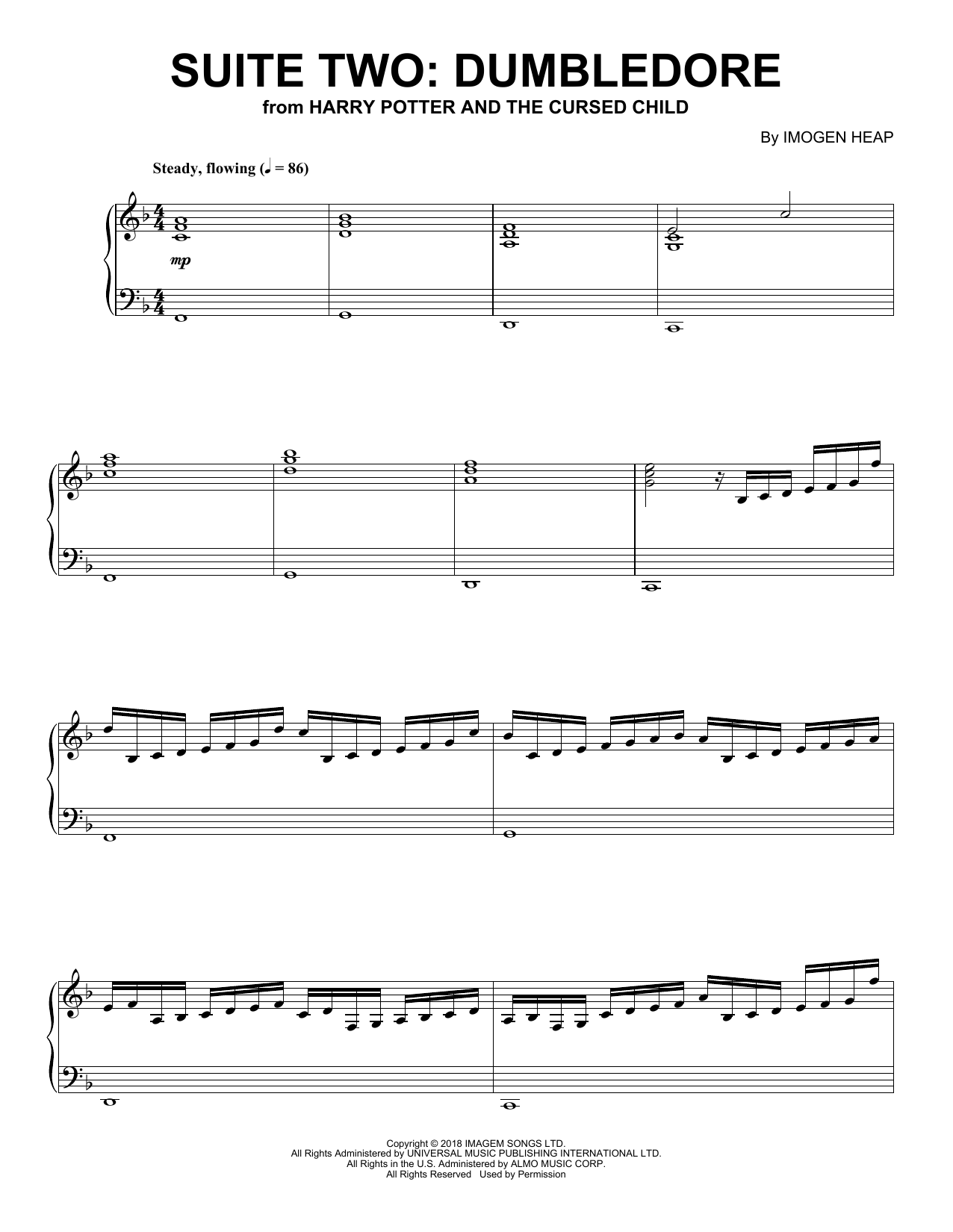 Learn to play Imogen Heap Suite Two: Dumbledore (from Harry Potter And The Cursed Child) sheet music for Piano Solo in minutes. Price: 7.8900$ Imogen Heap Suite Two: Dumbledore (from Harry Potter And The Cursed Child) sheet music notes and chords arranged for Piano Solo
