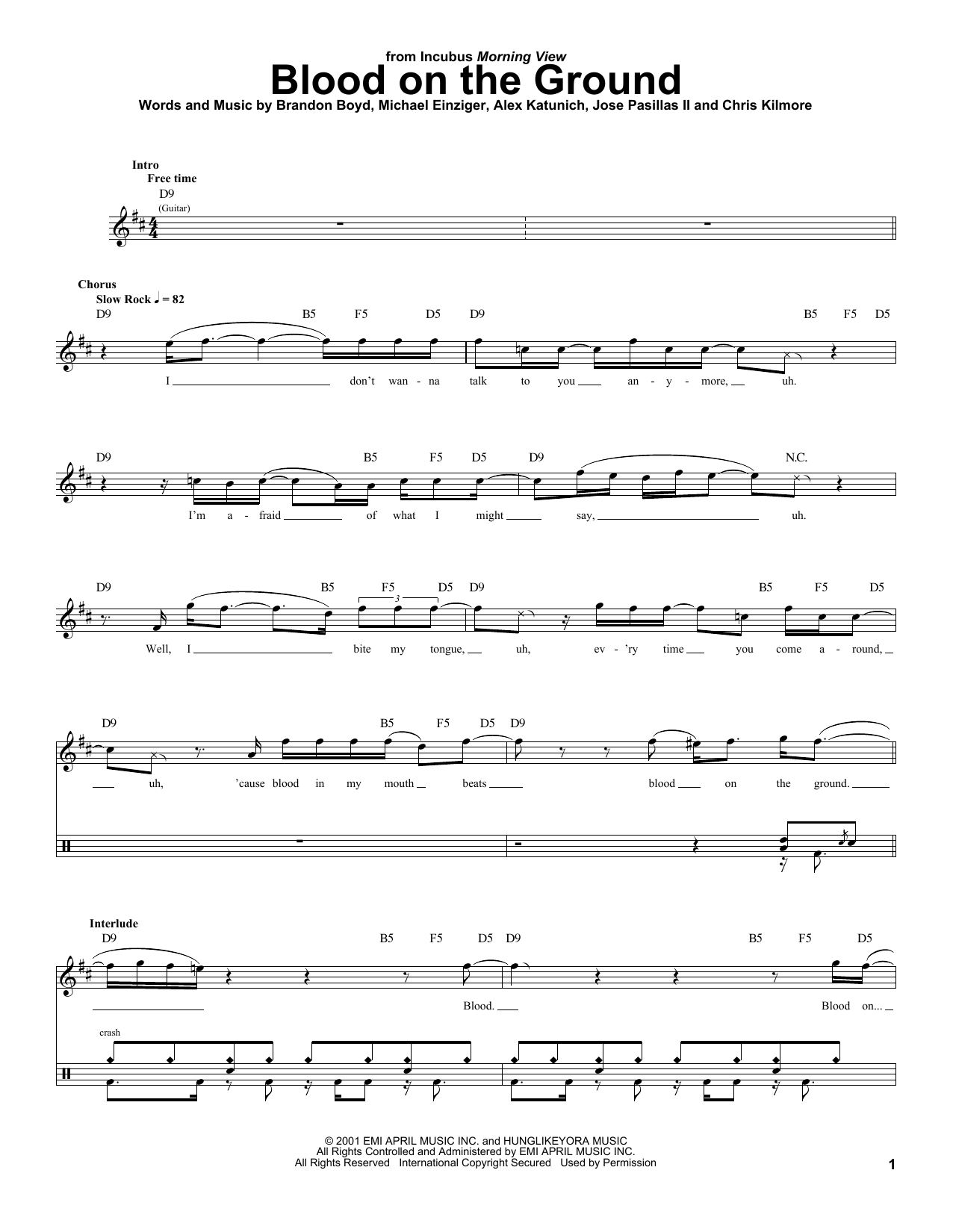 Incubus Blood On The Ground sheet music notes and chords. Download Printable PDF.