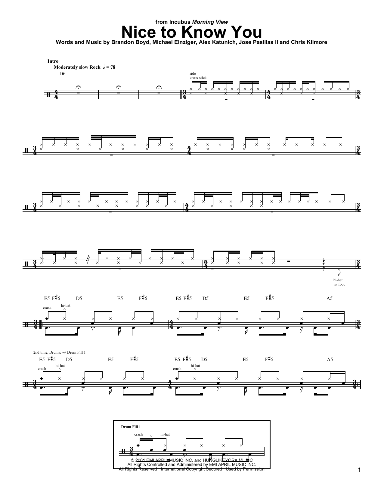 Incubus Nice To Know You sheet music notes and chords. Download Printable PDF.