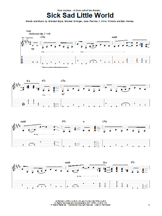 Learn to play Incubus Sick Sad Little World sheet music for Guitar Tab in minutes. Price: 7.8900$ Incubus Sick Sad Little World sheet music notes and chords arranged for Guitar Tab