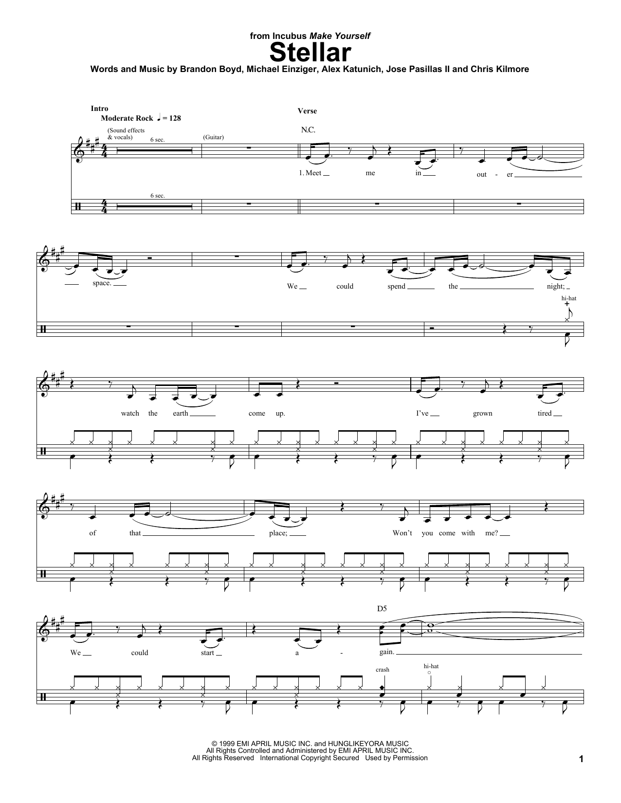 Incubus Stellar sheet music notes and chords. Download Printable PDF.