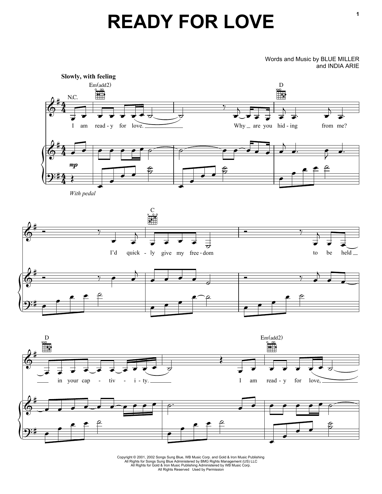 India Arie Ready For Love sheet music notes and chords. Download Printable PDF.