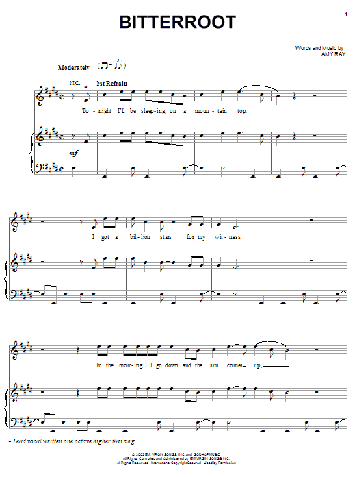 Learn to play Indigo Girls Bitterroot sheet music for Piano, Vocal & Guitar Chords (Right-Hand Melody) in minutes. Price: 7.8900$ Indigo Girls Bitterroot sheet music notes and chords arranged for Piano, Vocal & Guitar Chords (Right-Hand Melody)