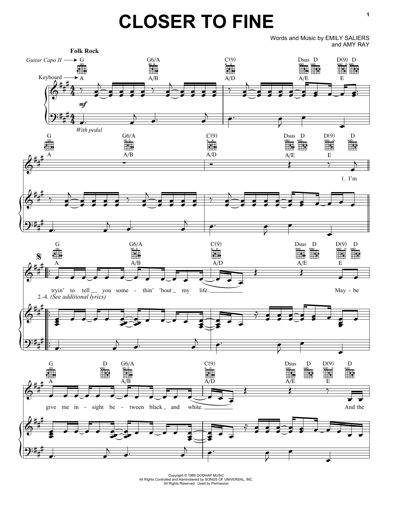 Indigo Girls Closer To Fine sheet music notes and chords. Download Printable PDF.