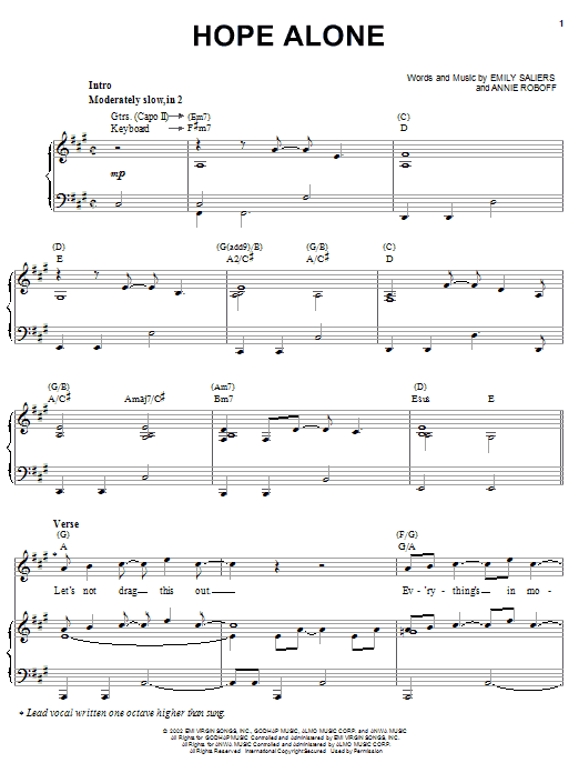 Learn to play Indigo Girls Hope Alone sheet music for Piano, Vocal & Guitar Chords (Right-Hand Melody) in minutes. Price: 7.8900$ Indigo Girls Hope Alone sheet music notes and chords arranged for Piano, Vocal & Guitar Chords (Right-Hand Melody)