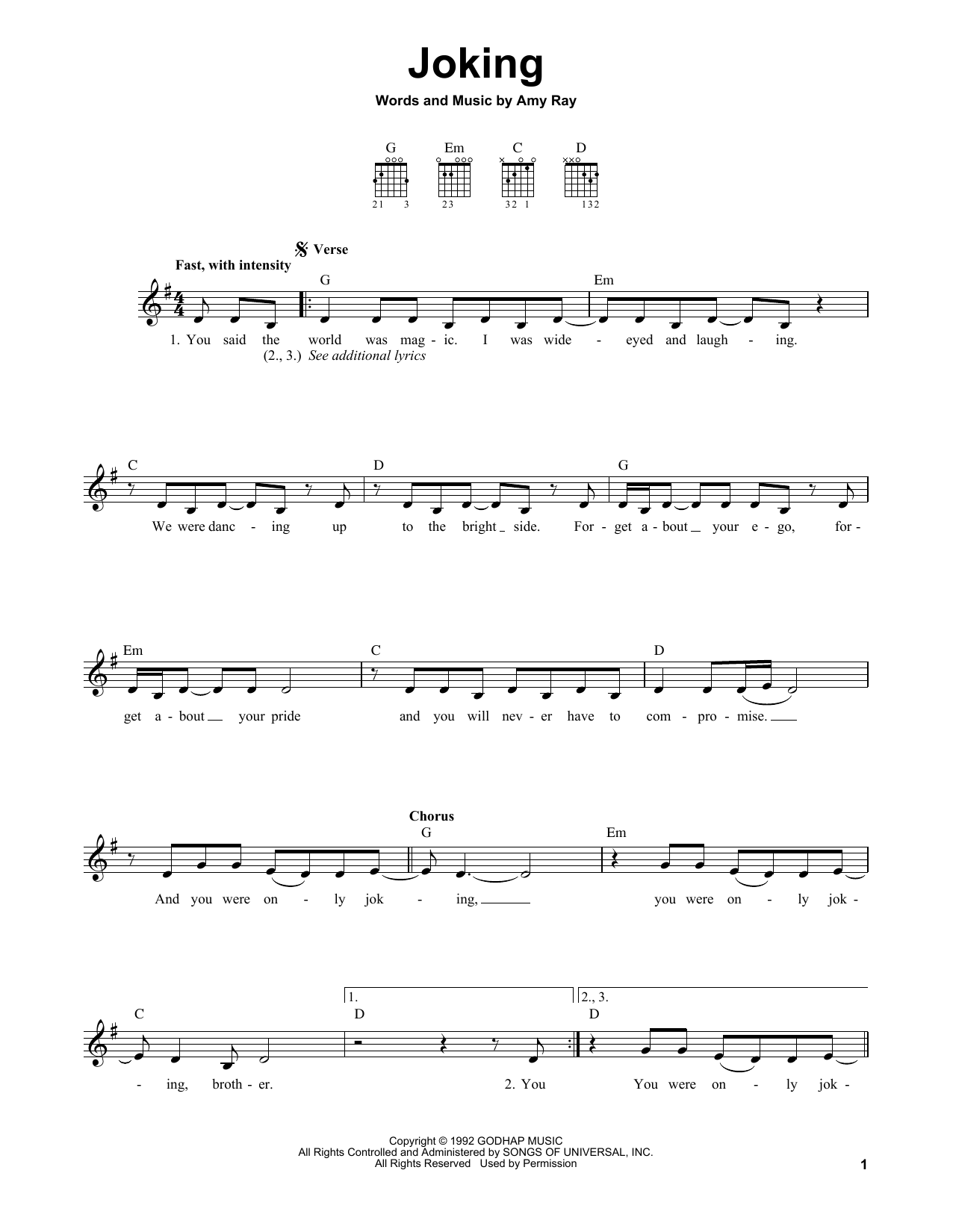 Indigo Girls Joking sheet music notes and chords. Download Printable PDF.