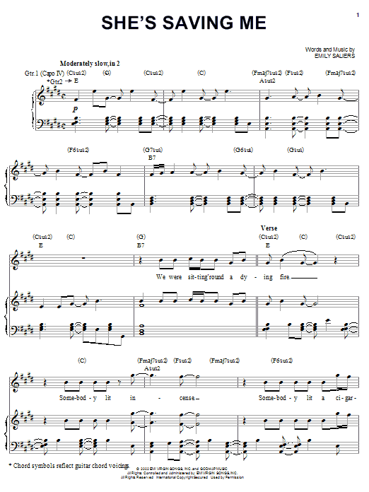 Indigo Girls She's Saving Me sheet music notes and chords. Download Printable PDF.