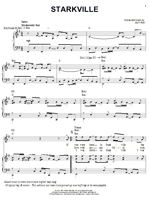 Learn to play Indigo Girls Starkville sheet music for Piano, Vocal & Guitar Chords (Right-Hand Melody) in minutes. Price: 7.8900$ Indigo Girls Starkville sheet music notes and chords arranged for Piano, Vocal & Guitar Chords (Right-Hand Melody)