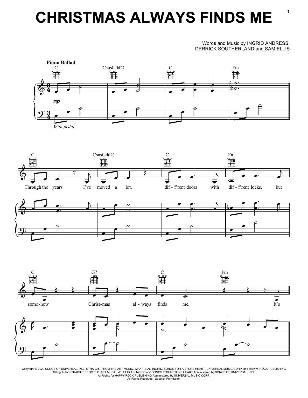 Ingrid Andress Christmas Always Finds Me sheet music notes and chords. Download Printable PDF.