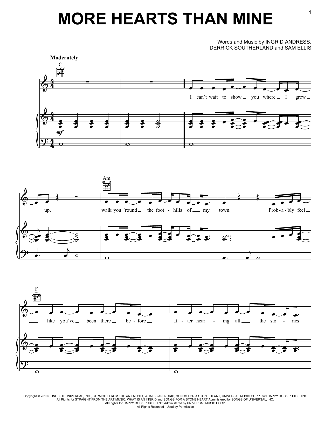 Ingrid Andress More Hearts Than Mine sheet music notes and chords. Download Printable PDF.