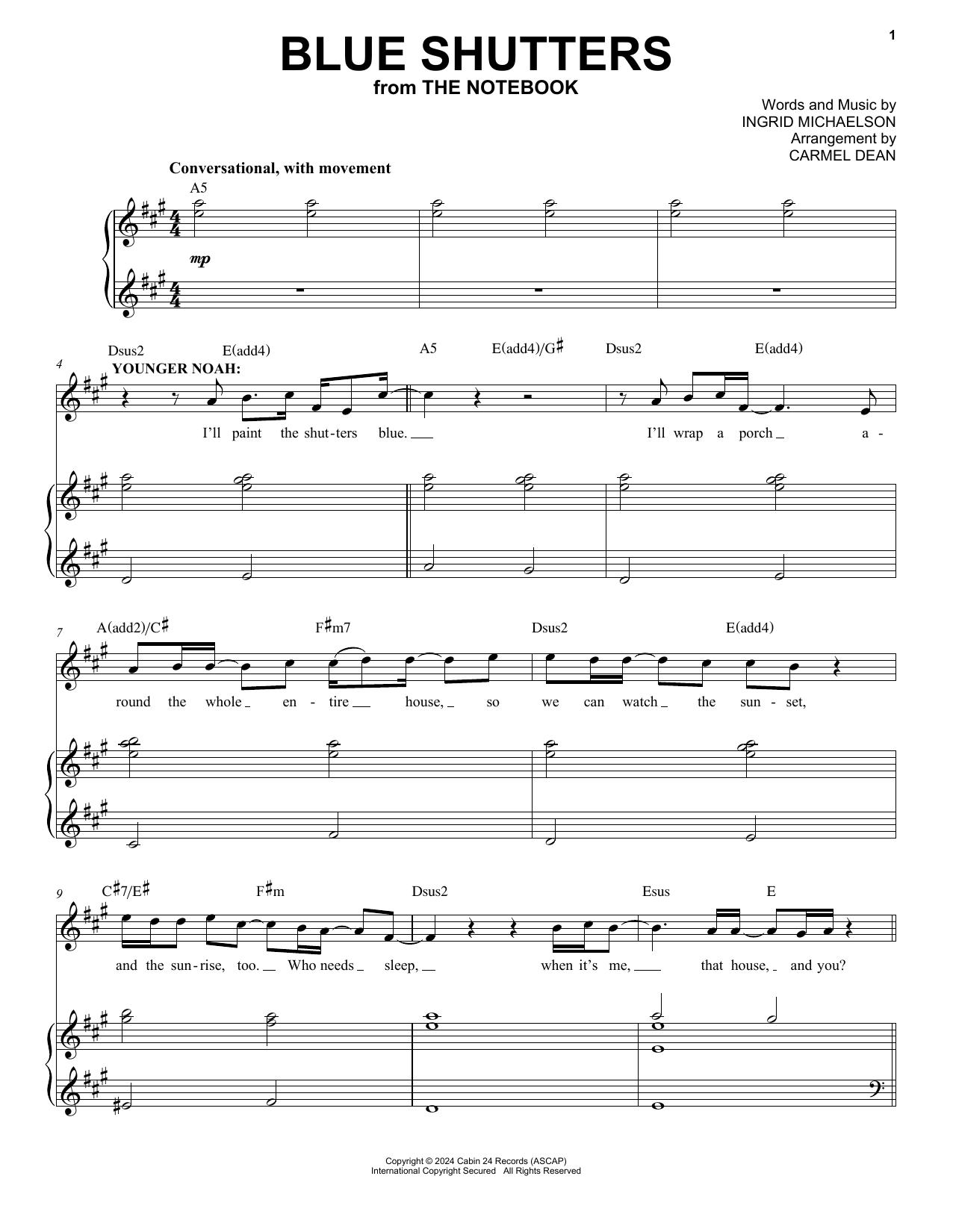 Ingrid Michaelson Blue Shutters (from The Notebook) sheet music notes and chords. Download Printable PDF.