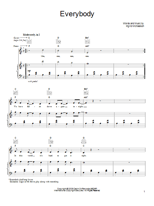 Ingrid Michaelson Everybody sheet music notes and chords. Download Printable PDF.