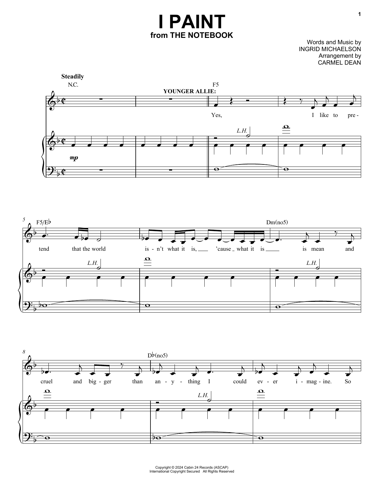 Ingrid Michaelson I Paint (from The Notebook) sheet music notes and chords. Download Printable PDF.