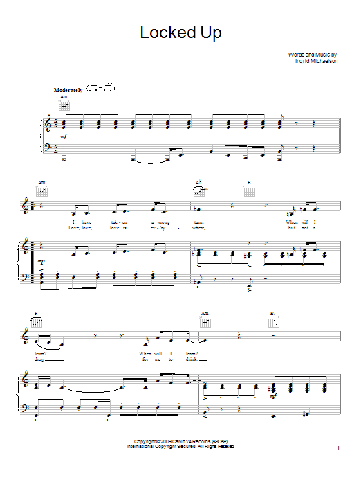 Learn to play Ingrid Michaelson Locked Up sheet music for Piano, Vocal & Guitar Chords (Right-Hand Melody) in minutes. Price: 7.8900$ Ingrid Michaelson Locked Up sheet music notes and chords arranged for Piano, Vocal & Guitar Chords (Right-Hand Melody)