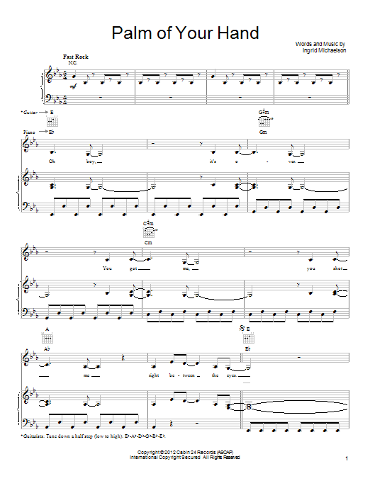 Learn to play Ingrid Michaelson Palm Of Your Hand sheet music for Piano, Vocal & Guitar Chords (Right-Hand Melody) in minutes. Price: 7.8900$ Ingrid Michaelson Palm Of Your Hand sheet music notes and chords arranged for Piano, Vocal & Guitar Chords (Right-Hand Melody)