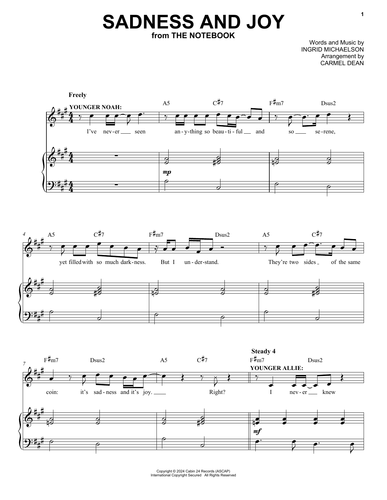 Ingrid Michaelson Sadness and Joy (from The Notebook) sheet music notes and chords. Download Printable PDF.