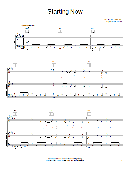 Learn to play Ingrid Michaelson Starting Now sheet music for Ukulele Chords/Lyrics in minutes. Price: 4.4900$ Ingrid Michaelson Starting Now sheet music notes and chords arranged for Ukulele Chords/Lyrics