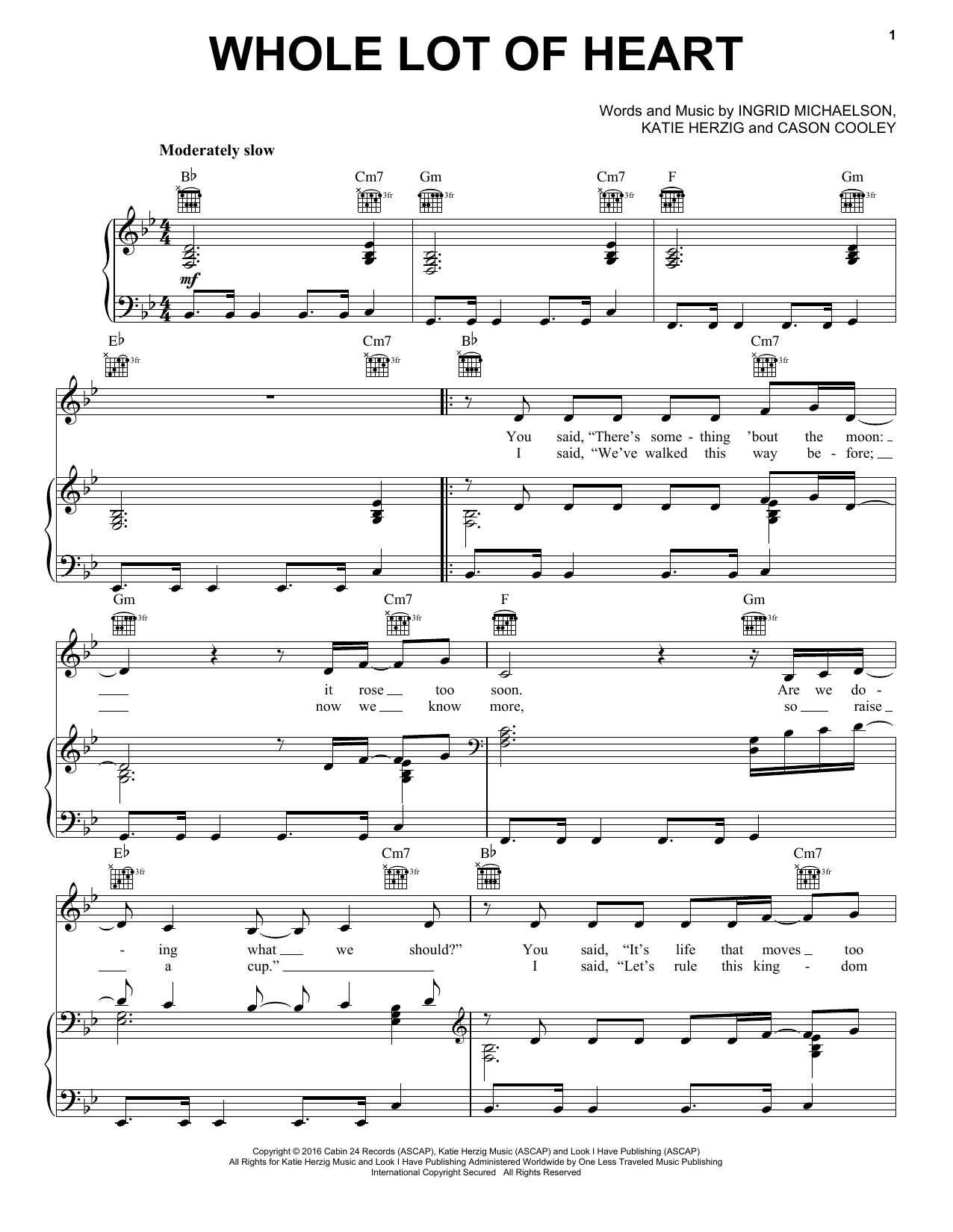 Learn to play Ingrid Michaelson Whole Lot Of Heart sheet music for Piano, Vocal & Guitar Chords (Right-Hand Melody) in minutes. Price: 7.8900$ Ingrid Michaelson Whole Lot Of Heart sheet music notes and chords arranged for Piano, Vocal & Guitar Chords (Right-Hand Melody)