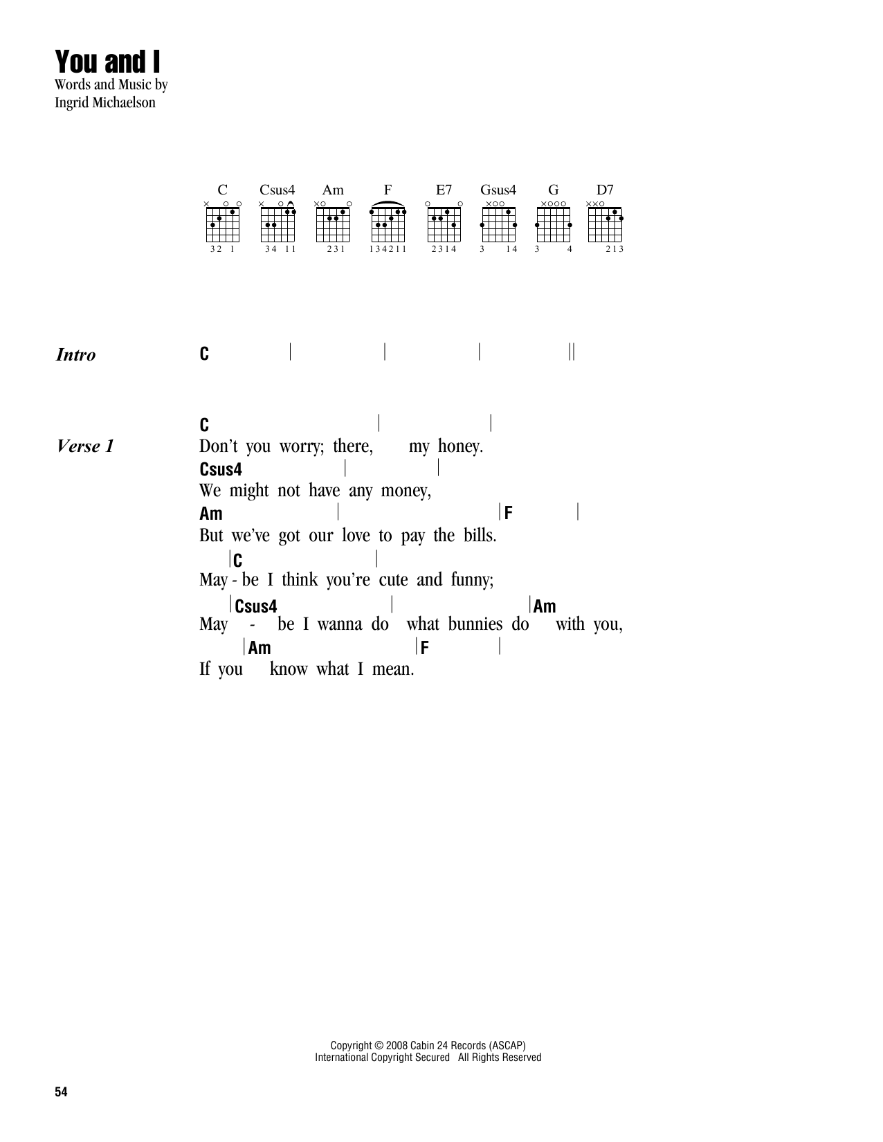 Ingrid Michaelson You And I sheet music notes and chords. Download Printable PDF.