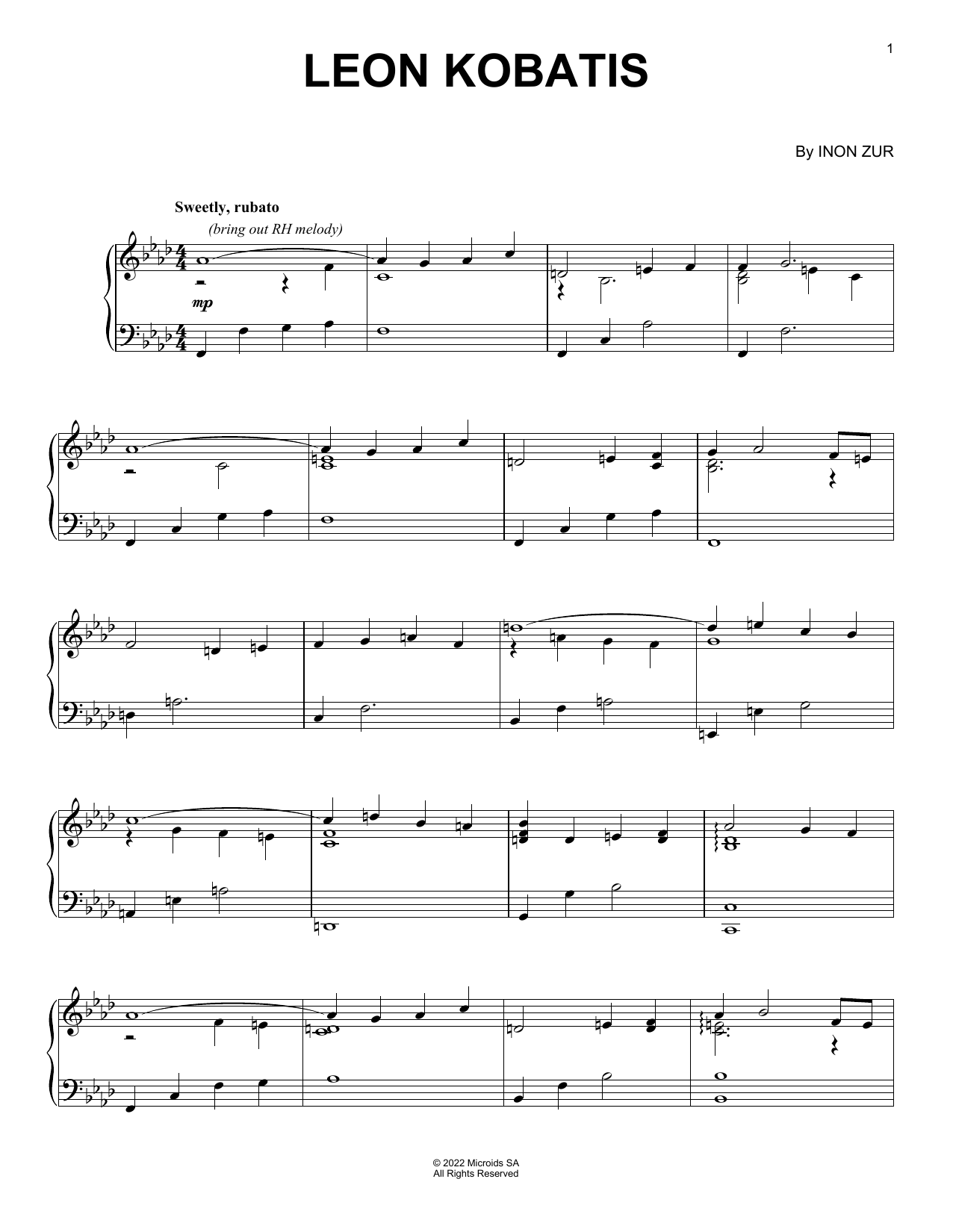 Inon Zur Leon Kobatis (from Syberia: The World Before) sheet music notes and chords. Download Printable PDF.