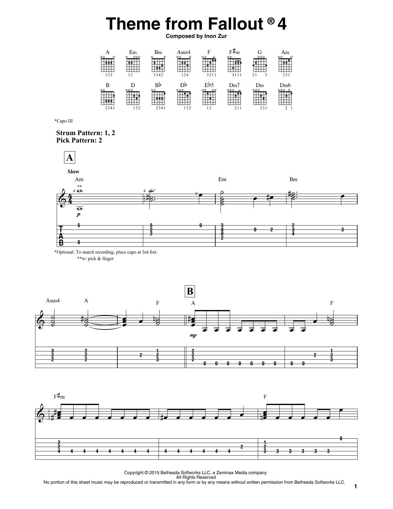 Inon Zur Theme From Fallout 4 sheet music notes and chords. Download Printable PDF.