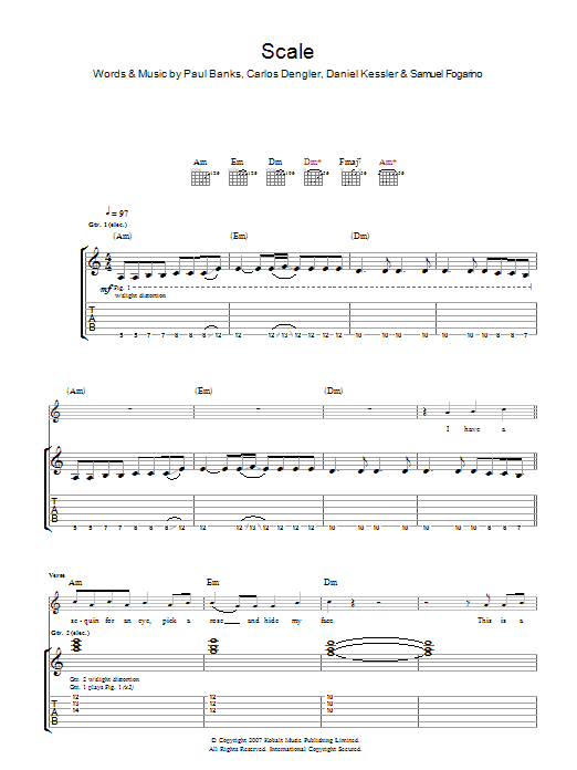 Interpol The Scale sheet music notes and chords arranged for Guitar Tab