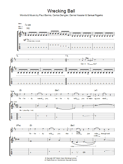 Learn to play Interpol Wrecking Ball sheet music for Guitar Tab in minutes. Price: 7.8900$ Interpol Wrecking Ball sheet music notes and chords arranged for Guitar Tab