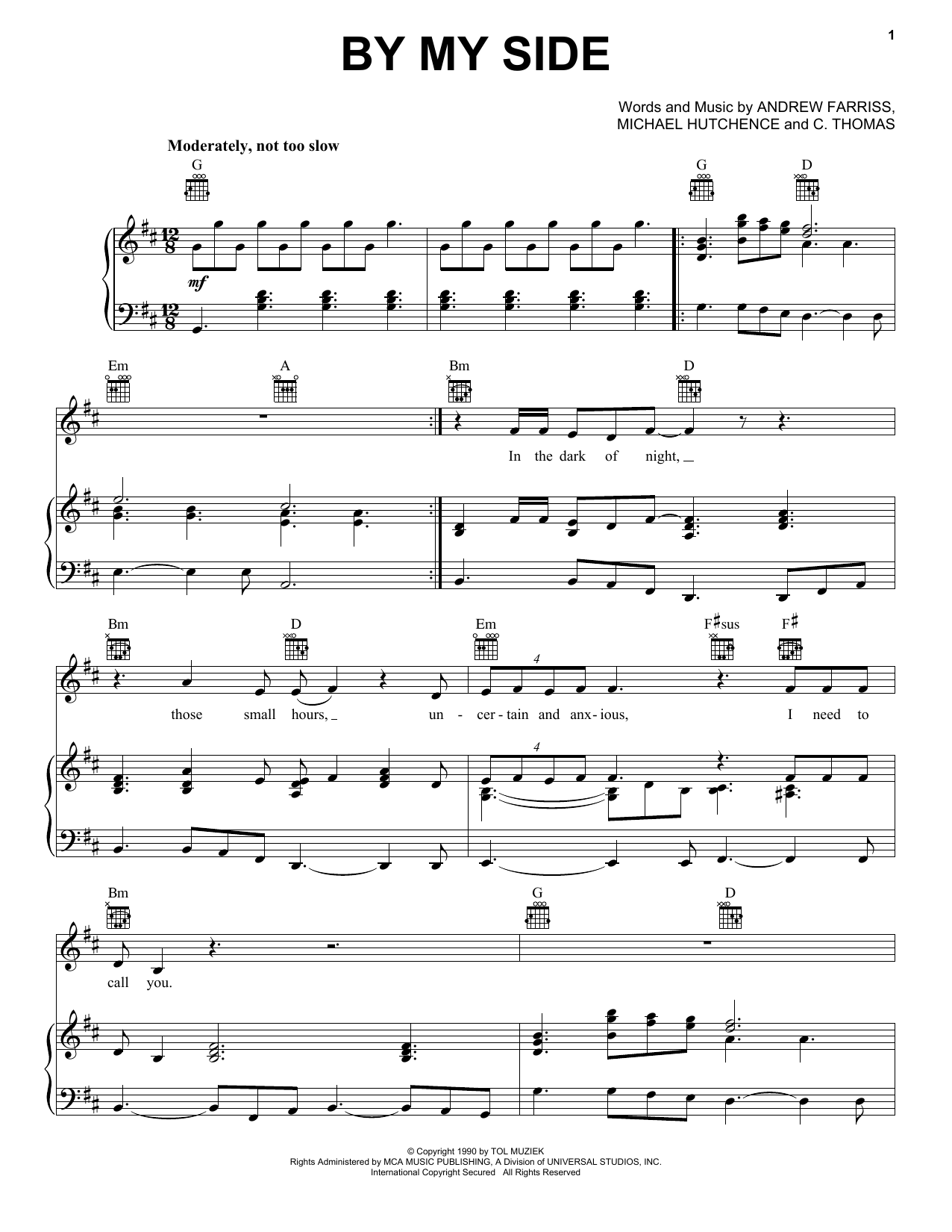 INXS By My Side sheet music notes and chords. Download Printable PDF.