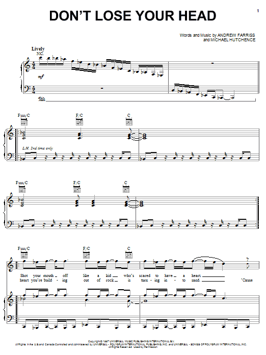 INXS Don't Lose Your Head sheet music notes and chords. Download Printable PDF.