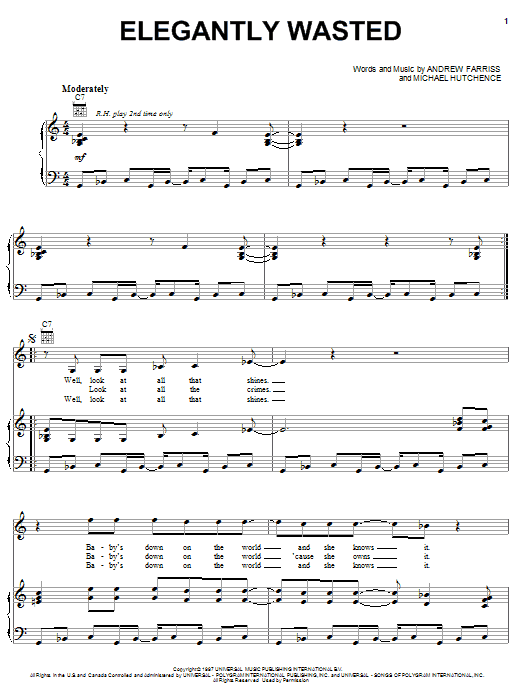 Learn to play INXS Elegantly Wasted sheet music for Piano, Vocal & Guitar Chords (Right-Hand Melody) in minutes. Price: 7.8900$ INXS Elegantly Wasted sheet music notes and chords arranged for Piano, Vocal & Guitar Chords (Right-Hand Melody)