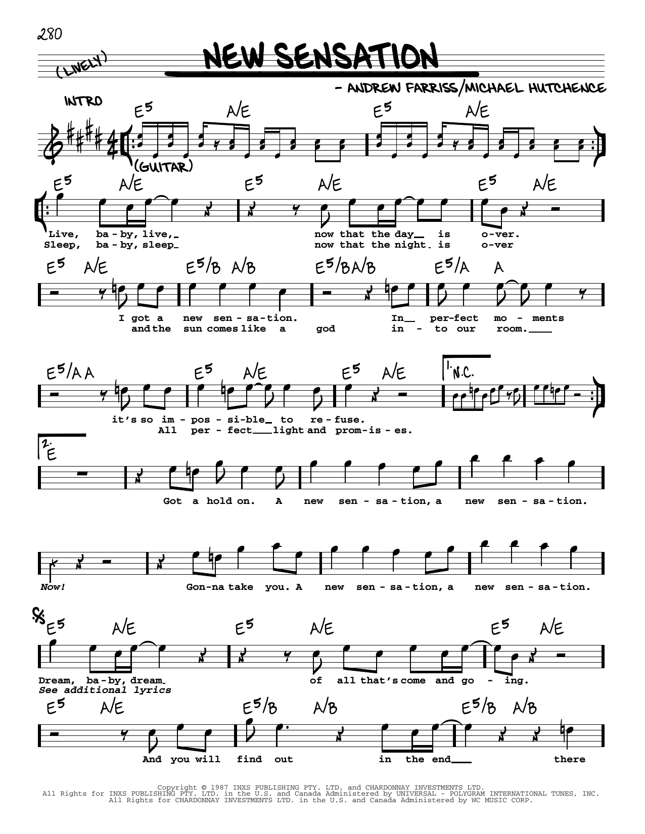 INXS New Sensation sheet music notes and chords. Download Printable PDF.