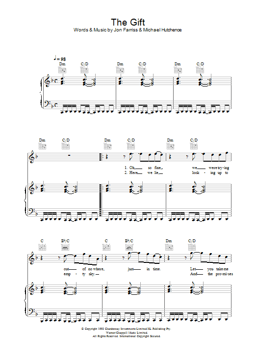 INXS The Gift sheet music notes and chords arranged for Piano, Vocal & Guitar Chords