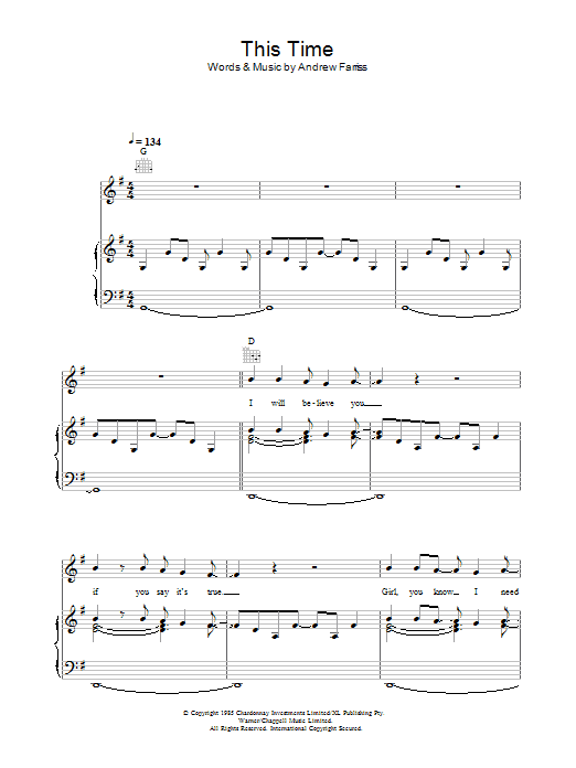 Learn to play INXS This Time sheet music for Piano, Vocal & Guitar Chords in minutes. Price: 7.8900$ INXS This Time sheet music notes and chords arranged for Piano, Vocal & Guitar Chords
