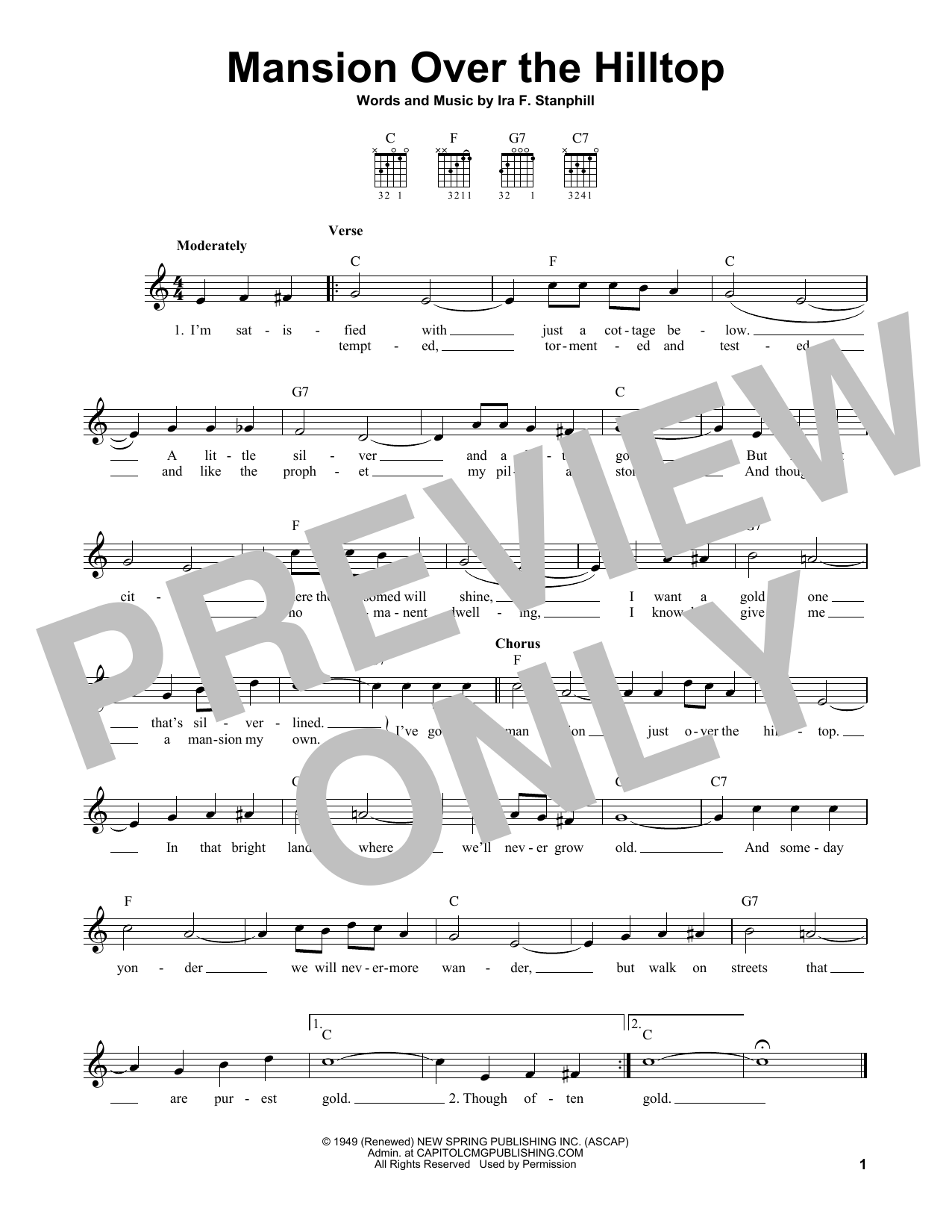 Ira F. Stanphill Mansion Over The Hilltop sheet music notes and chords. Download Printable PDF.