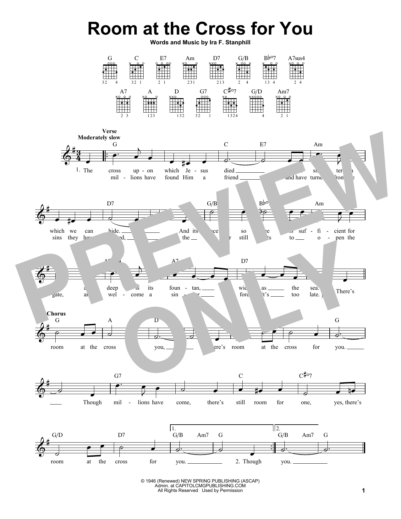 Ira F. Stanphill Room At The Cross For You sheet music notes and chords. Download Printable PDF.