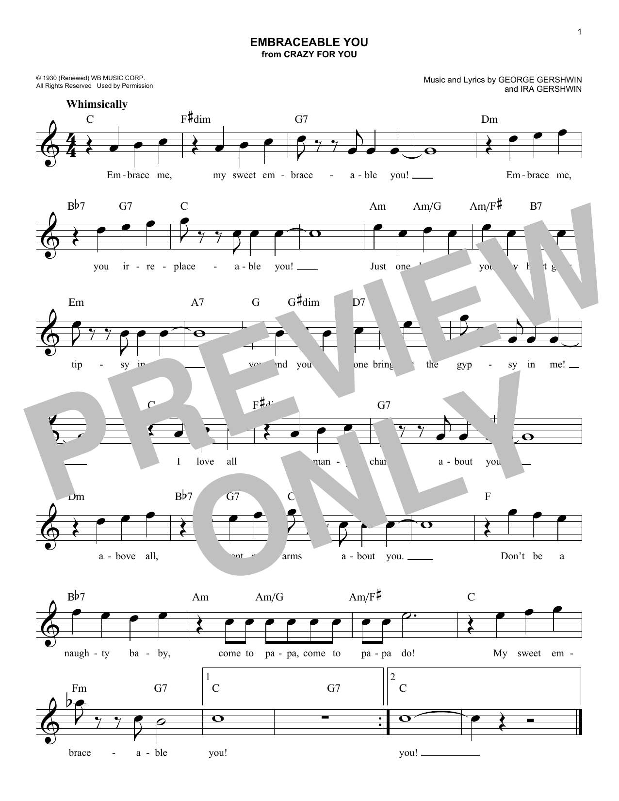 George Gershwin Embraceable You sheet music notes and chords. Download Printable PDF.