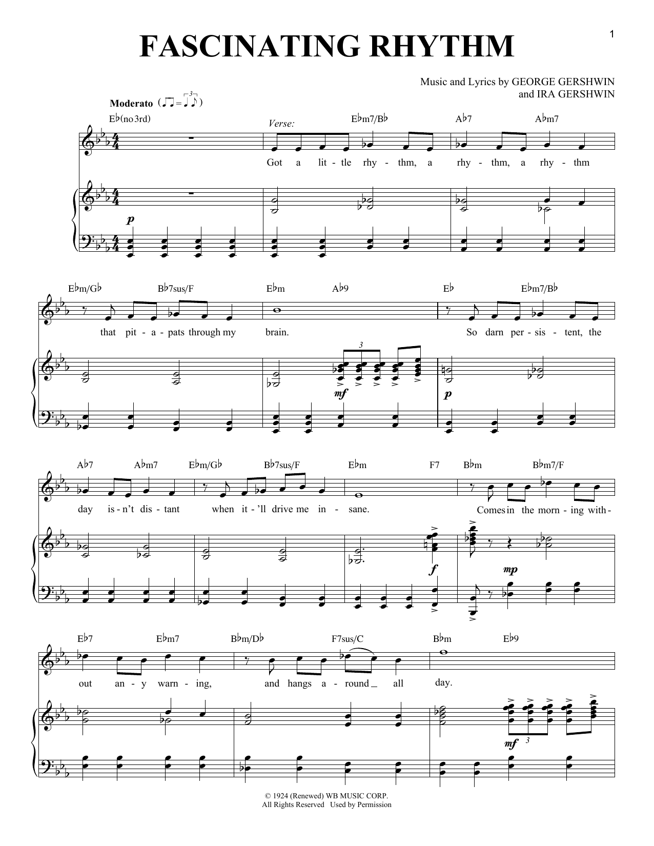 George Gershwin Fascinating Rhythm sheet music notes and chords. Download Printable PDF.