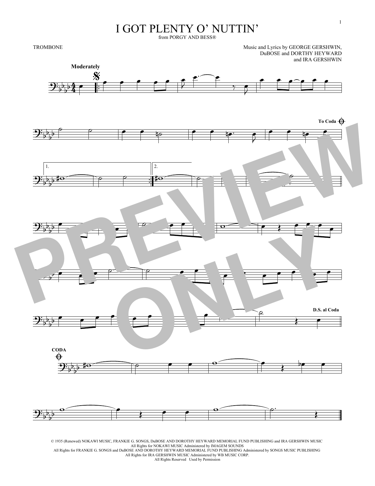 George Gershwin I Got Plenty O' Nuttin' sheet music notes and chords. Download Printable PDF.