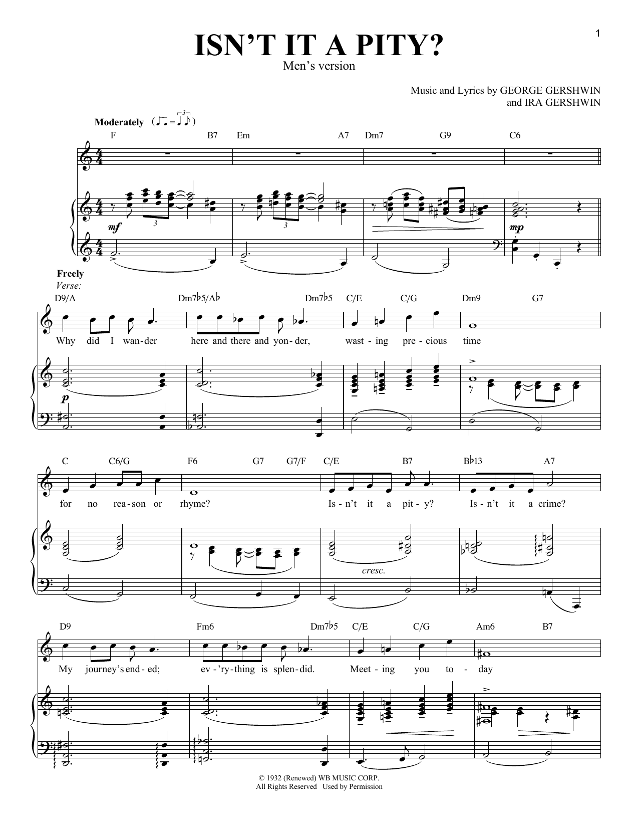 George Gershwin Isn't It A Pity? [Men's version] sheet music notes and chords. Download Printable PDF.