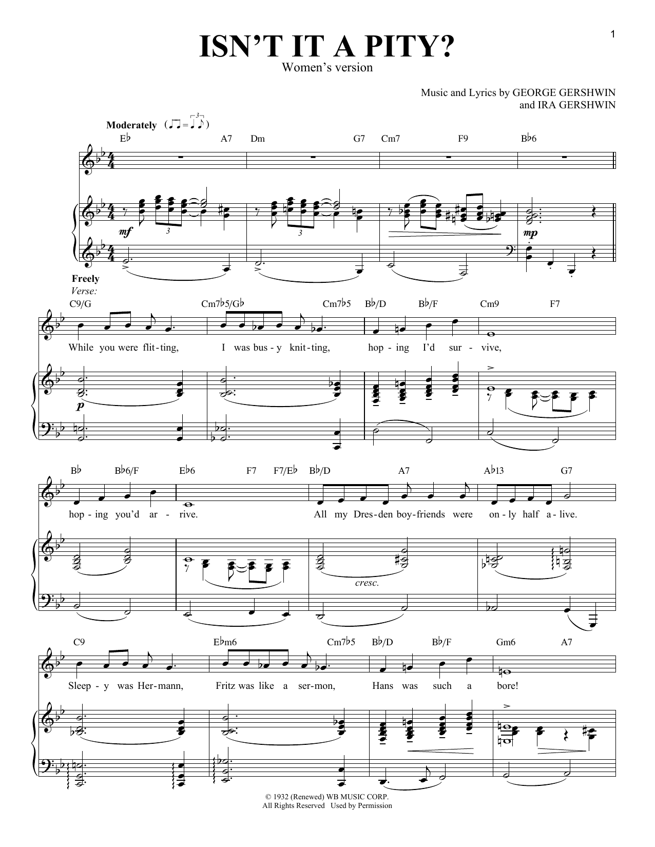 George Gershwin Isn't It A Pity? [Women's version] sheet music notes and chords. Download Printable PDF.