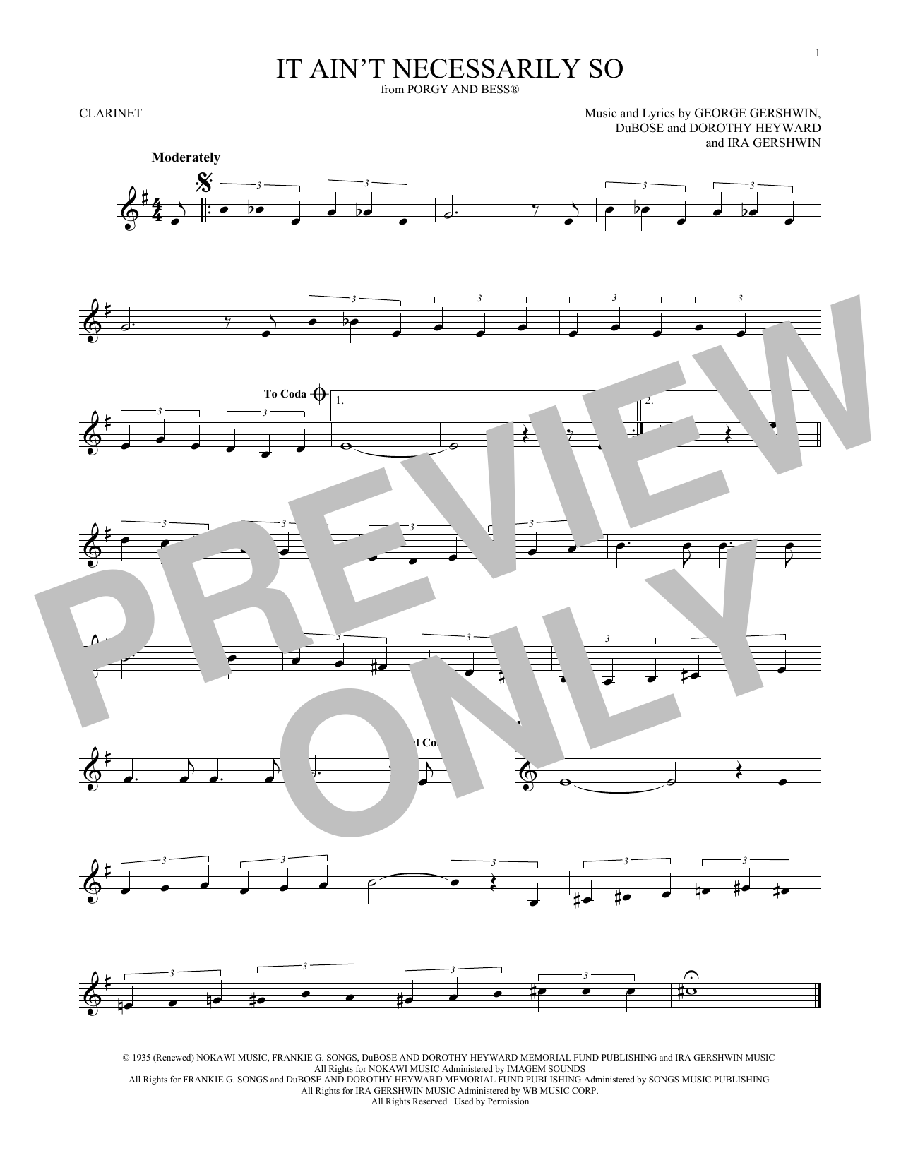 Ira Gershwin It Ain't Necessarily So sheet music notes and chords. Download Printable PDF.