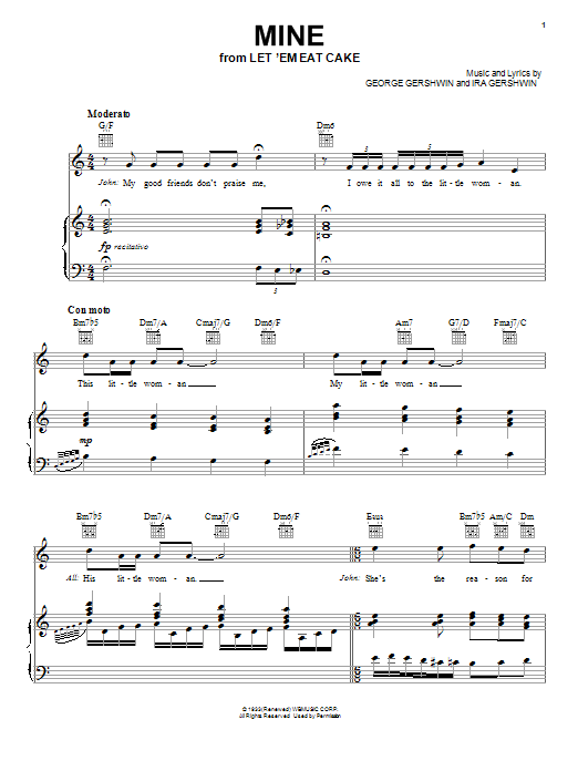 Learn to play George Gershwin Mine sheet music for Piano, Vocal & Guitar Chords (Right-Hand Melody) in minutes. Price: 7.8900$ George Gershwin Mine sheet music notes and chords arranged for Piano, Vocal & Guitar Chords (Right-Hand Melody)