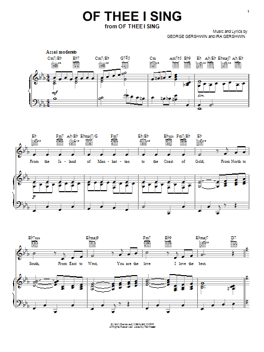 Learn to play Ira Gershwin Of Thee I Sing sheet music for Piano, Vocal & Guitar Chords (Right-Hand Melody) in minutes. Price: 7.8900$ Ira Gershwin Of Thee I Sing sheet music notes and chords arranged for Piano, Vocal & Guitar Chords (Right-Hand Melody)