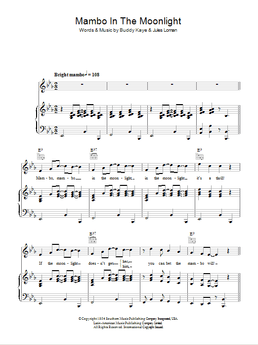 Learn to play Ireen Sheer Mambo In The Moonlight sheet music for Piano, Vocal & Guitar Chords in minutes. Price: 7.8900$ Ireen Sheer Mambo In The Moonlight sheet music notes and chords arranged for Piano, Vocal & Guitar Chords