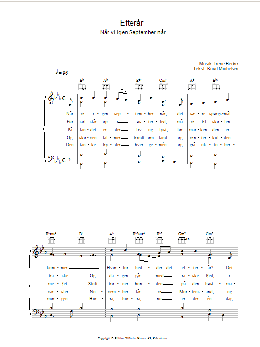 Irene Becker Efterår sheet music notes and chords arranged for Piano, Vocal & Guitar Chords