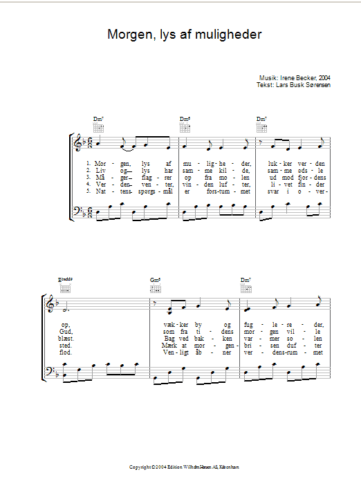 Irene Becker Morgen, Lys Af Muligheder sheet music notes and chords arranged for Piano, Vocal & Guitar Chords