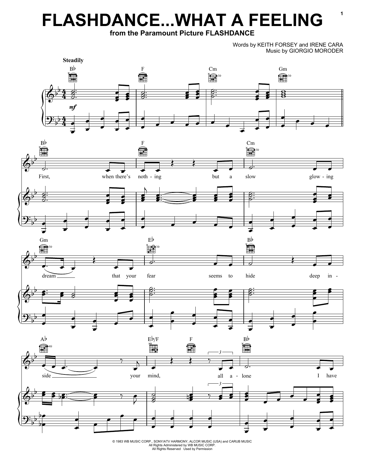 Irene Cara Flashdance...What A Feeling sheet music notes and chords. Download Printable PDF.